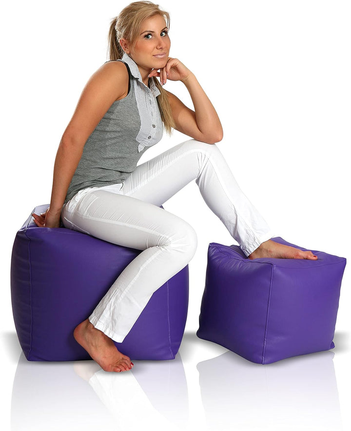 Ecopuf® Cube S Sitzpouf Quadratischer Hocker Kunstleder Sitzhocker voll mit Styroporkugeln - Puff 37