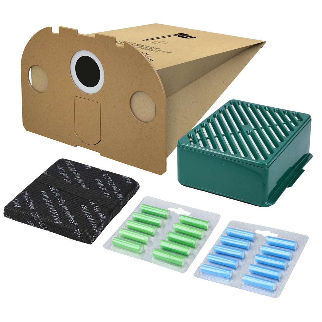 McFilter | 20 Staubsaugerbeutel + Aktivfiltersystem + Aktivkohlefilter + 2x Duft geeignet f. Vorwerk