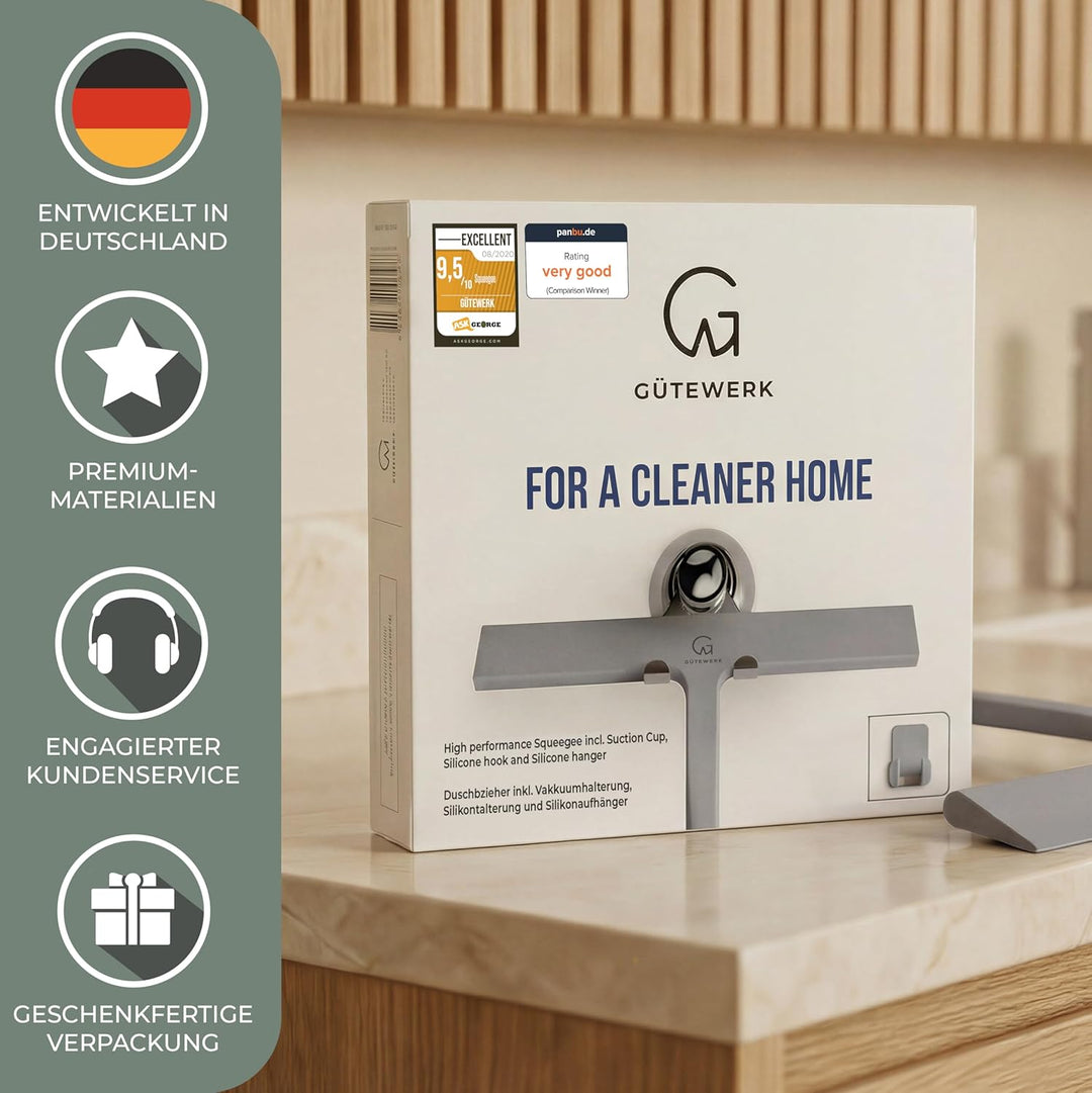 Gütewerk Duschabzieher, Silikon-Abzieher Dusche, Hygienischer Abzieher für Badezimmer, Duschwand & F