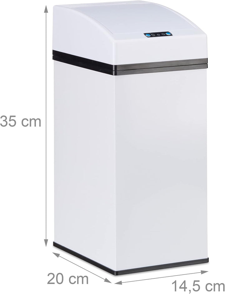 Relaxdays, weiss Sensor Mülleimer, Automatikdeckel, Inneneimer mit Griff, hygienisch, 7 L, Stahl, Hx