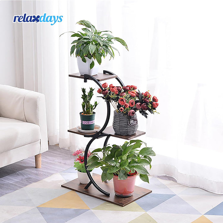 Relaxdays Pflanzenständer, 4 Ebenen, HxBxT: 76 x 48 x 30 cm, geschwungenes Blumenregal für 5 Blument