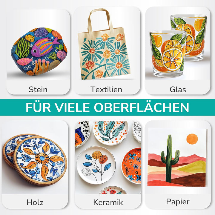 Zenacolor 48 Acrylstifte für Steine wasserfest mit Doppelspitze (feine Spitze und Pinsel) - Acrylsti