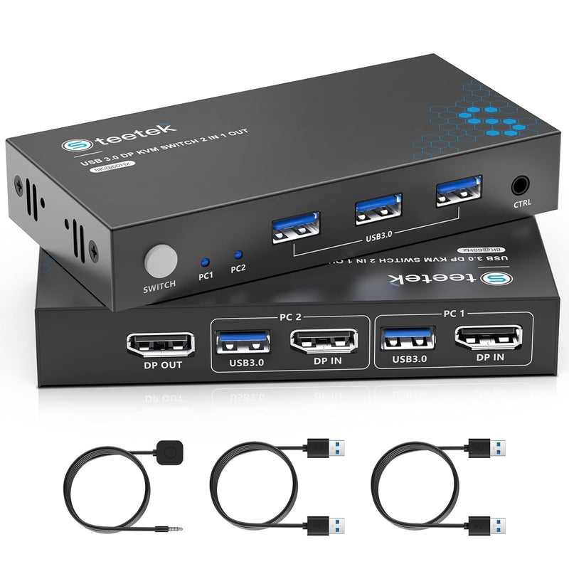 8K Displayport KVM Switch 2 PC 1 Monitore, Dual Computer 8K@60Hz KVM Switch Abwärtskompatibel mit 4K