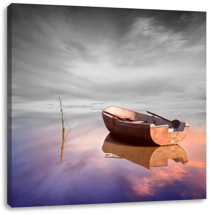 Pixxprint Einsames Boot auf See als Leinwandbild Quadratisch/Grösse: 70x70 / Wandbild/Kunstdruck/fer