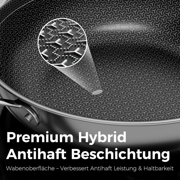 28cm Wokpfanne mit Deckel | DiamondTitan-Hybrid Keramikbeschichtung Wabenpfanne | Antihaft-Wabenstru