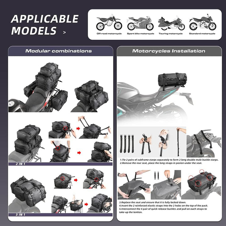 Rhinowalk Multifunktionale Motorradtasche Hecktasche Motorradgepäck 15L Motorradkoffer Satteltaschen
