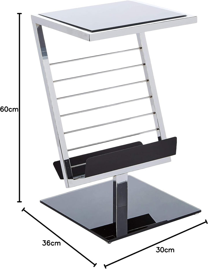 HAKU Beistelltisch Chrom, schwarz, Metall, Sicherheitsglas - Masse: B 36 x H 60 x T 30 cm, Style: Mo