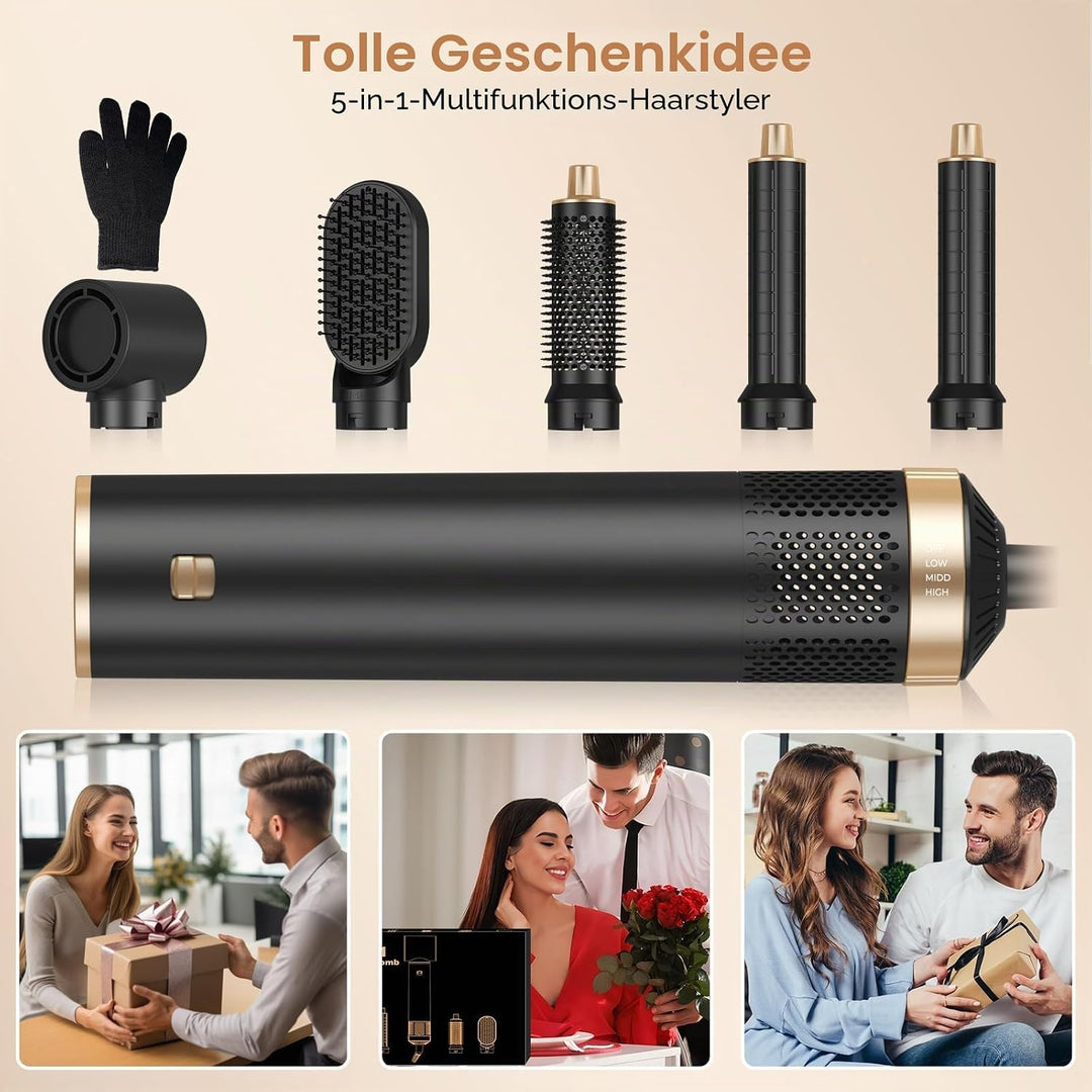 UKLISS Hairstyler 5 in 1 Haarstyler Pro Air Styler Set - 1000w Rundbürstenföhn zum Trocknen und Styl