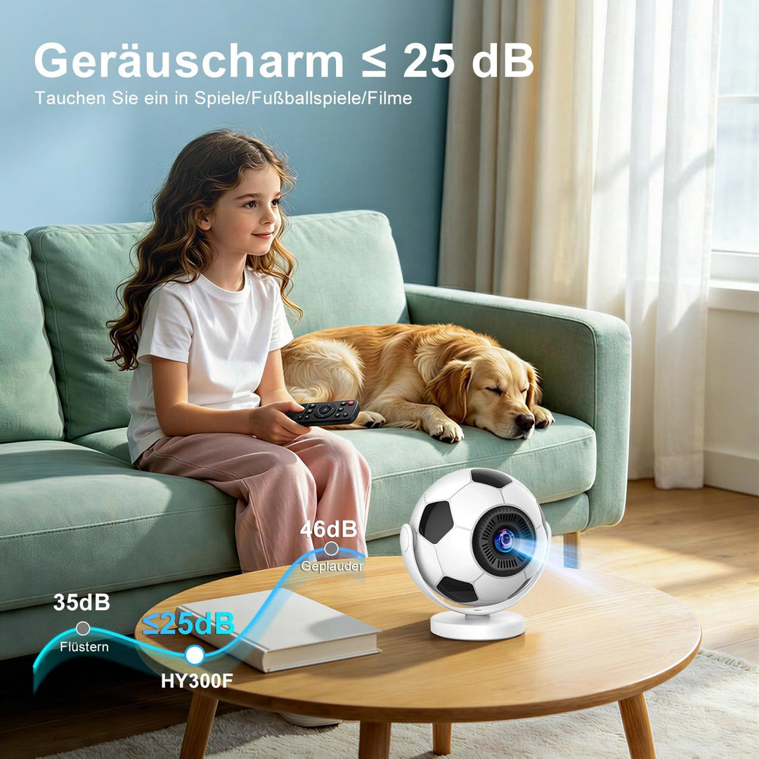 Mini Beamer Unterstützt 4K 2026,Smart Beamer Android 14,360° Fussball-Motiv,Smart Projektor Tragbare