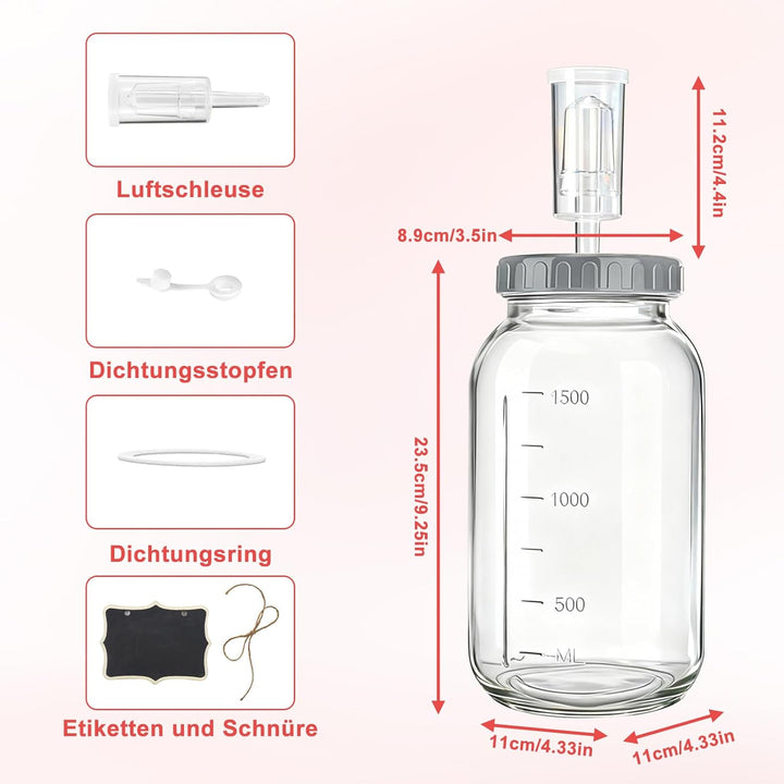Fermentierglas 2 Stück 2L, Kimchi Behälter mit Luftschleuse, Fermentationsglas Breiter Mund Fermenti