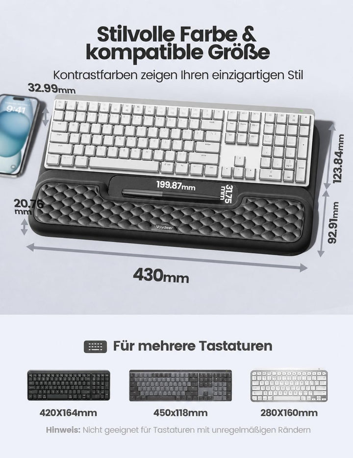 Vaydeer Handgelenkauflage mit Tastaturständer, Computer-Handgelenkstütze, ergonomische Tastaturerhöh