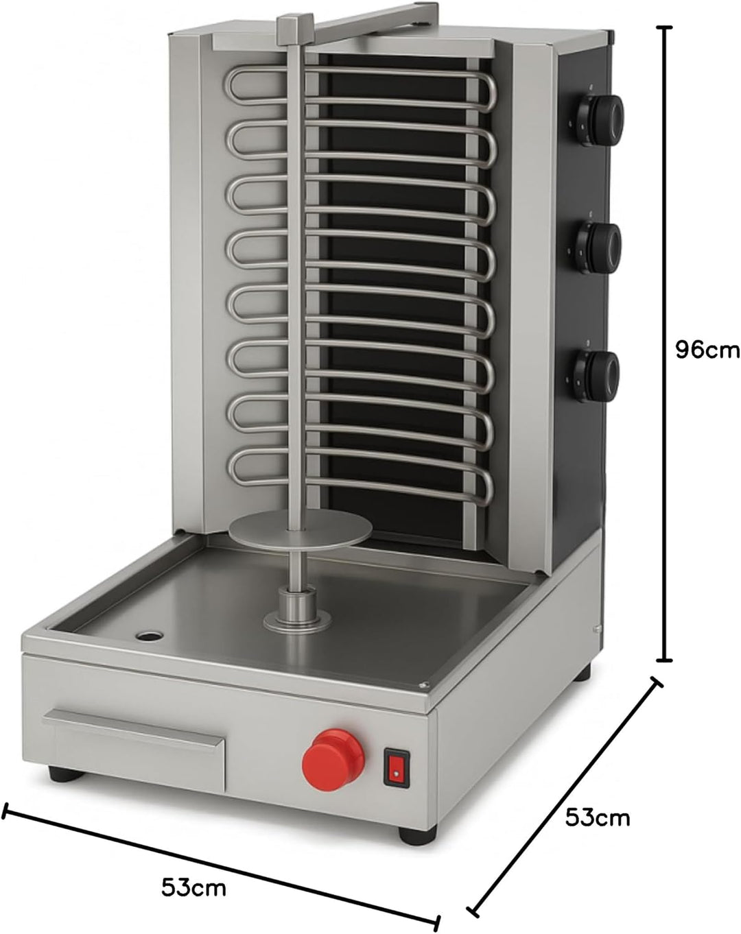 Kebab Maschine Gyros Profi – 3 elektrische Brenner – einstellbare Temperatur – Edelstahl – ideal für