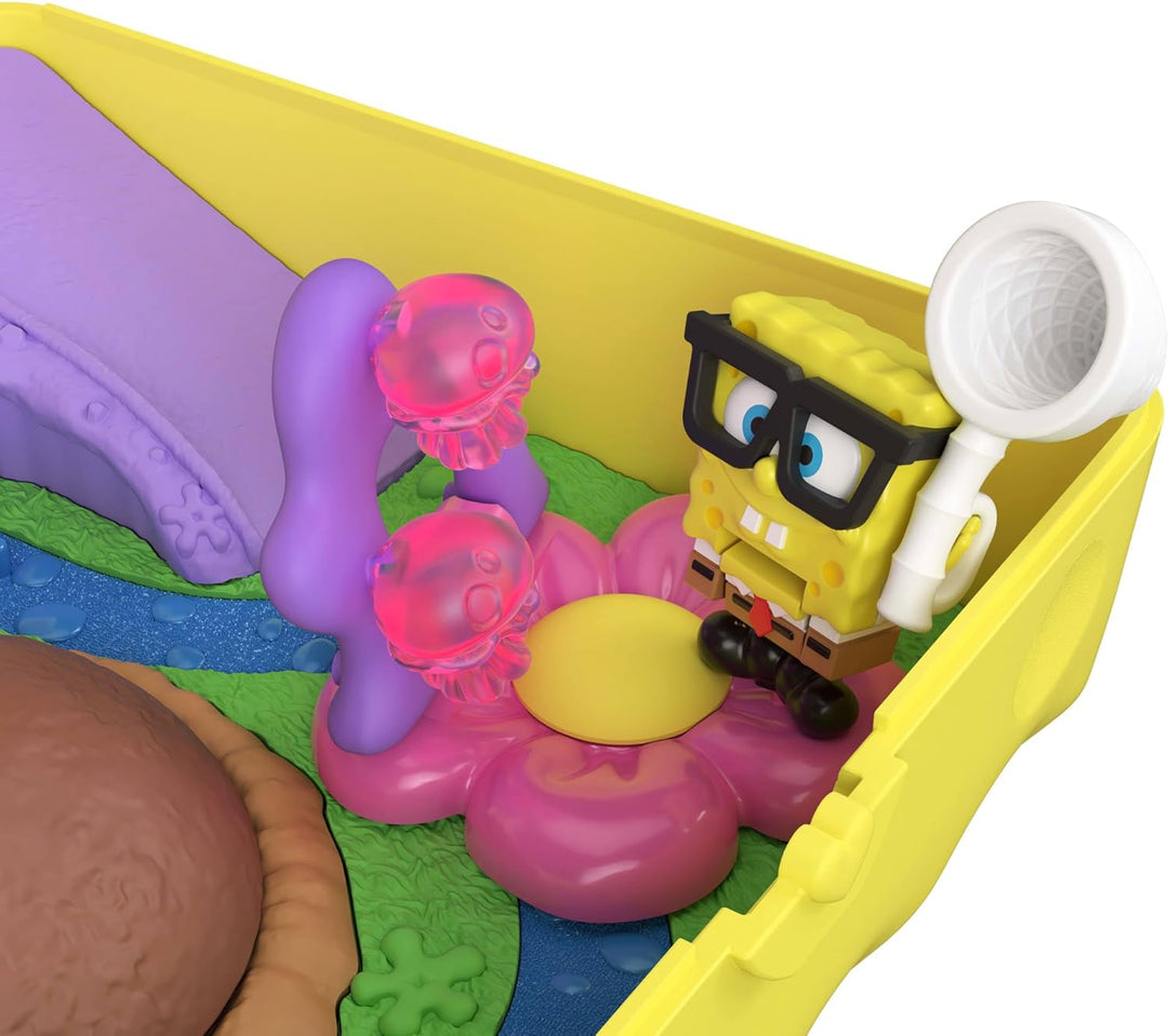 Polly Pocket x Spongebob Partnership-Schatulle, Micro-Puppen Spongebob und Patrick und Spielset, 7 Z
