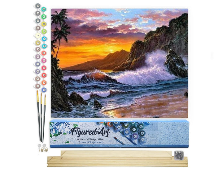 Figured'Art Malen Nach Zahlen Erwachsene Mit Rahmen Klippe und Wellen - Paint by Numbers Basteln DIY