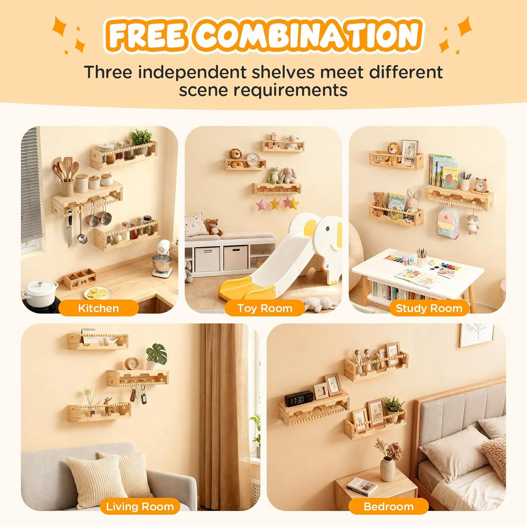 Wandregal Kinderzimmer 3er Set, Bücherregal Kinder Wand für Spielzeug Bilder und Bücher, 40cm Regal