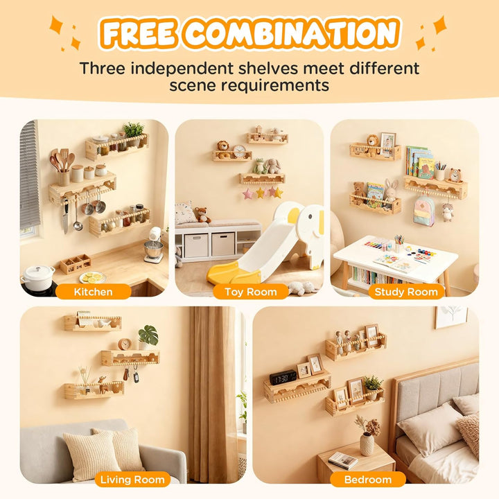 Wandregal Kinderzimmer 3er Set, Bücherregal Kinder Wand für Spielzeug Bilder und Bücher, 40cm Regal