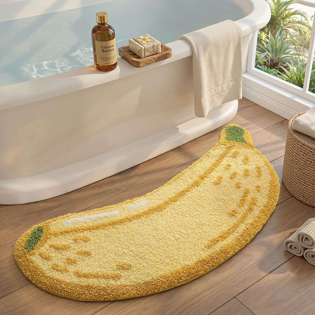 DEXI Badezimmerteppich 47 x 100 cm, Badematte rutschfest Absorbierende mit Bananenmuster, waschbarer