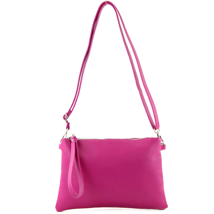 modamoda de - T186 - ital. Clutch Umhängetasche Leder Medium Rosa, Rosa