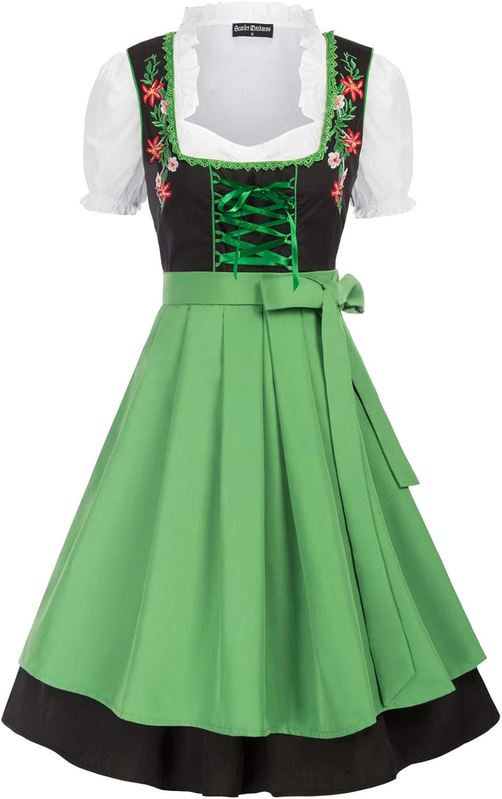 SCARLET DARKNESS Damen Dirndl Oktoberfest Trachtenkleid Dirndl Kleidung für Oktoberfest 3tlg Kleid B