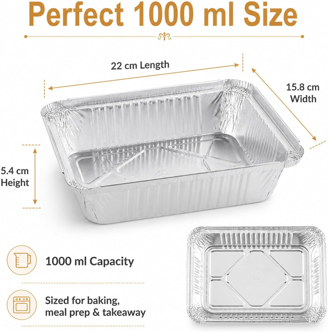 WOPPLXY 50 Stück Aluschalen mit Deckel, 1000ml Aluschalen Grill, 21,5 x 15 x 5cm Alu Grillschalen fü