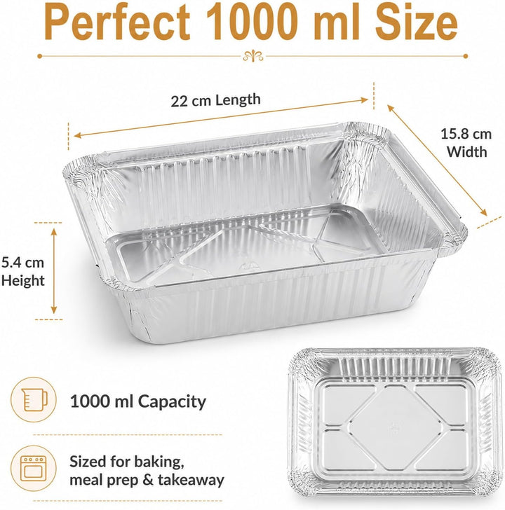 WOPPLXY 50 Stück Aluschalen mit Deckel, 1000ml Aluschalen Grill, 21,5 x 15 x 5cm Alu Grillschalen fü