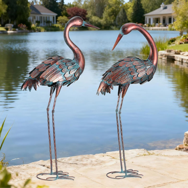 Kranich Gartenstatuen Outdoor Metall Reiher Hof Kunst Vogelskulptur für Rasen Terrasse grosse Grösse