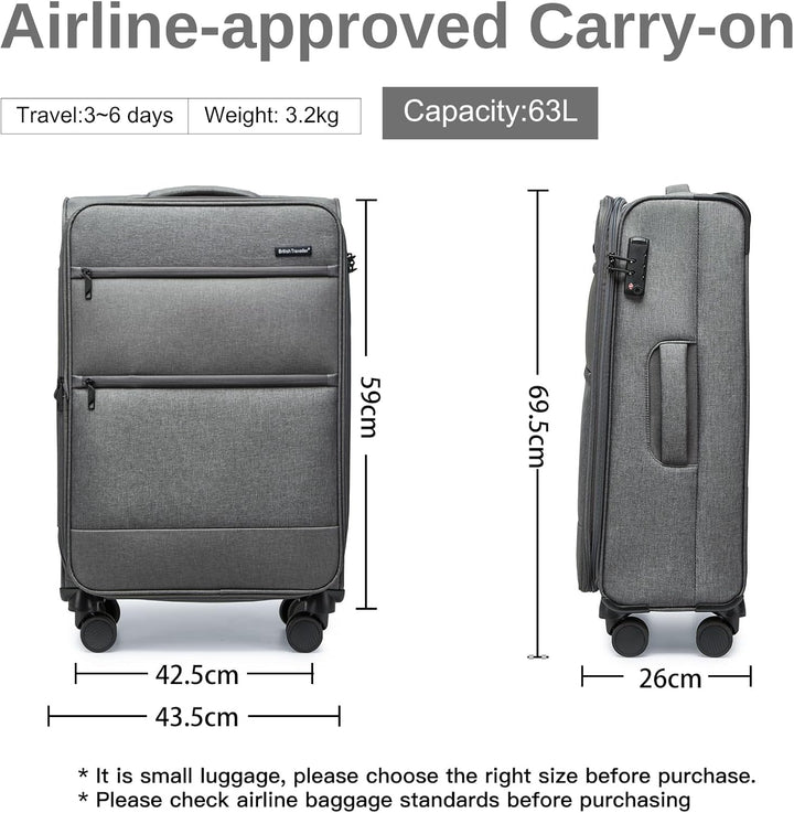 British Traveller Koffer Trolley Mittelgross Reisekoffer 4 Rollen Leicht Weichgepäck Handgepäck Koff