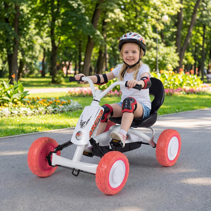 DREAMADE Kinder Go Kart, Gokart mit einstellbarem Sitz & Rückenlehne, Tretfahrzeug mit Vorwärts- & R