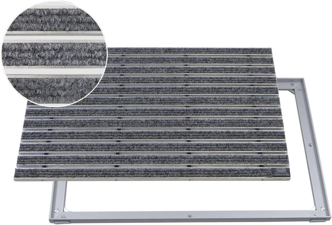 EMCO Eingangsmatte DIPLOMAT Rips hellgrau 12mm + ALU Rahmen Fussmatte Schmutzfangmatte Fussabtreter