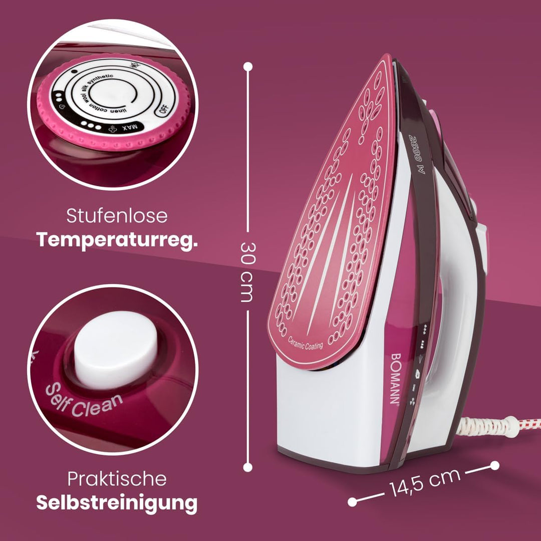 Bomann® Dampfbügeleisen | Dampfbügelautomat | 7 Funktionen | 4-stufige Dampfregelung | Keramiksohle