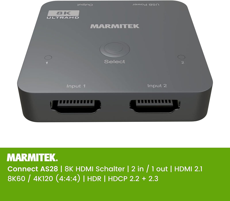 HDMI 2.1 Switch - Marmitek AS28 - 8K HDMI switch - 4K 120Hz - HDR - 2 ein / 1 aus - HDMI Switch 4K 1