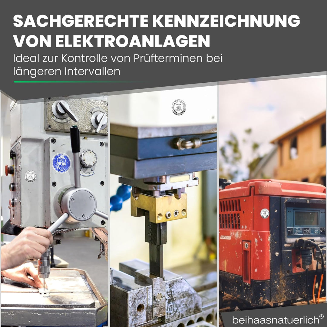 Fluxxx 560 Stk Prüfplaketten "Geprüft nach VDE", 20 mm Ø, Prüfetiketten nach DGUV V3, 2023-2028, sel