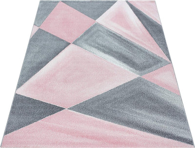 HomebyHome Teppich Wohnzimmer 160x230 cm Rosa Geometrisch Abstrakt Design - Schlafzimmer Teppich Kur