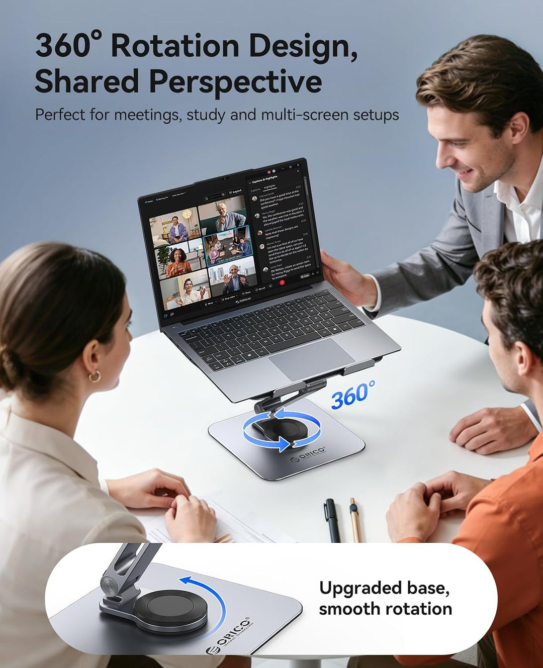 ORICO Laptop Ständer Höhenverstellbar mit 360° Drehsockel, Faltbarer Ergonomischer Notebook Ständer