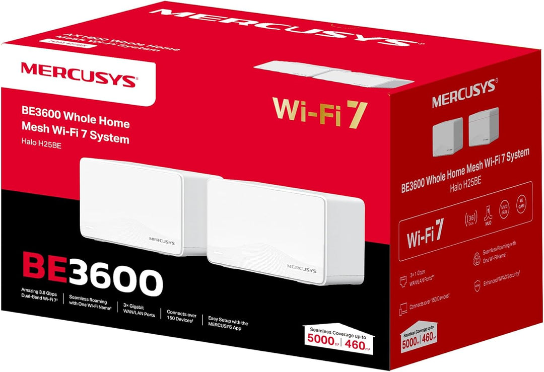 Mercusys Halo H25BE Mesh WLAN Set (2er-Pack), Wi-Fi 7 BE3600 Dualband-Router & Repeater, 3 × Gigabit
