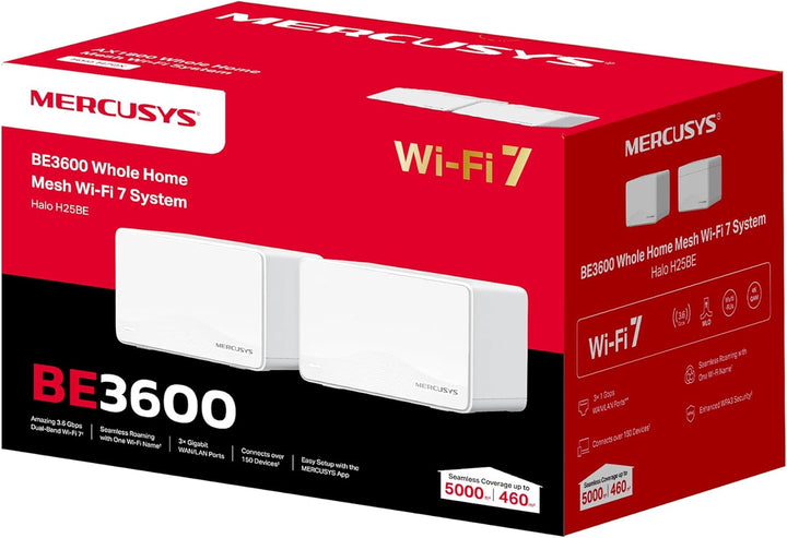 Mercusys Halo H25BE Mesh WLAN Set (2er-Pack), Wi-Fi 7 BE3600 Dualband-Router & Repeater, 3 × Gigabit