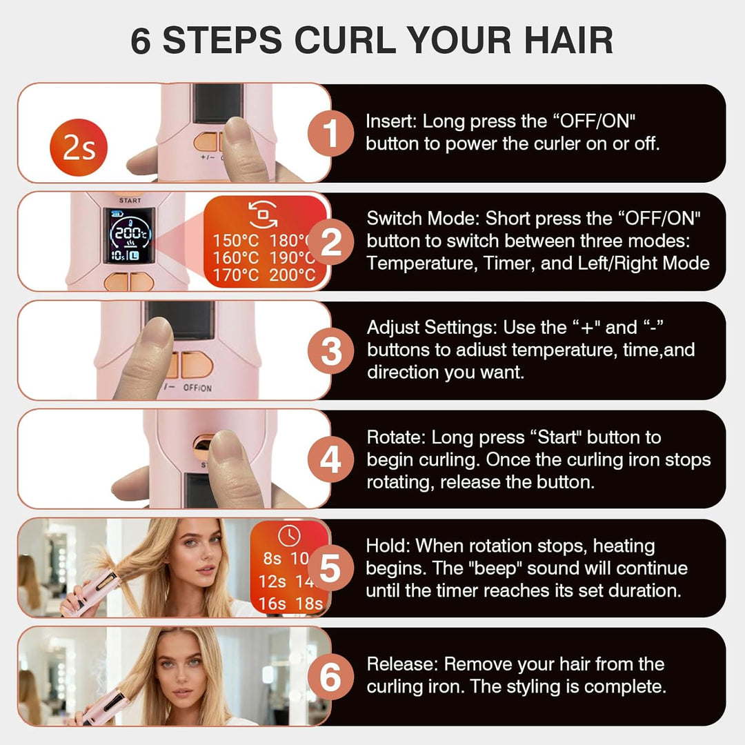 Automatischer Lockenstab, Tragbarer Kabelloser Automatischer Lockenstäbe Automatisch Rotierender Loc