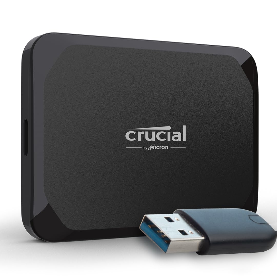 Crucial X9 4TB Portable SSD mit USB-A Adapter - bis zu 1050MB/s - PC und Mac, mit Mylio Photos+, USB