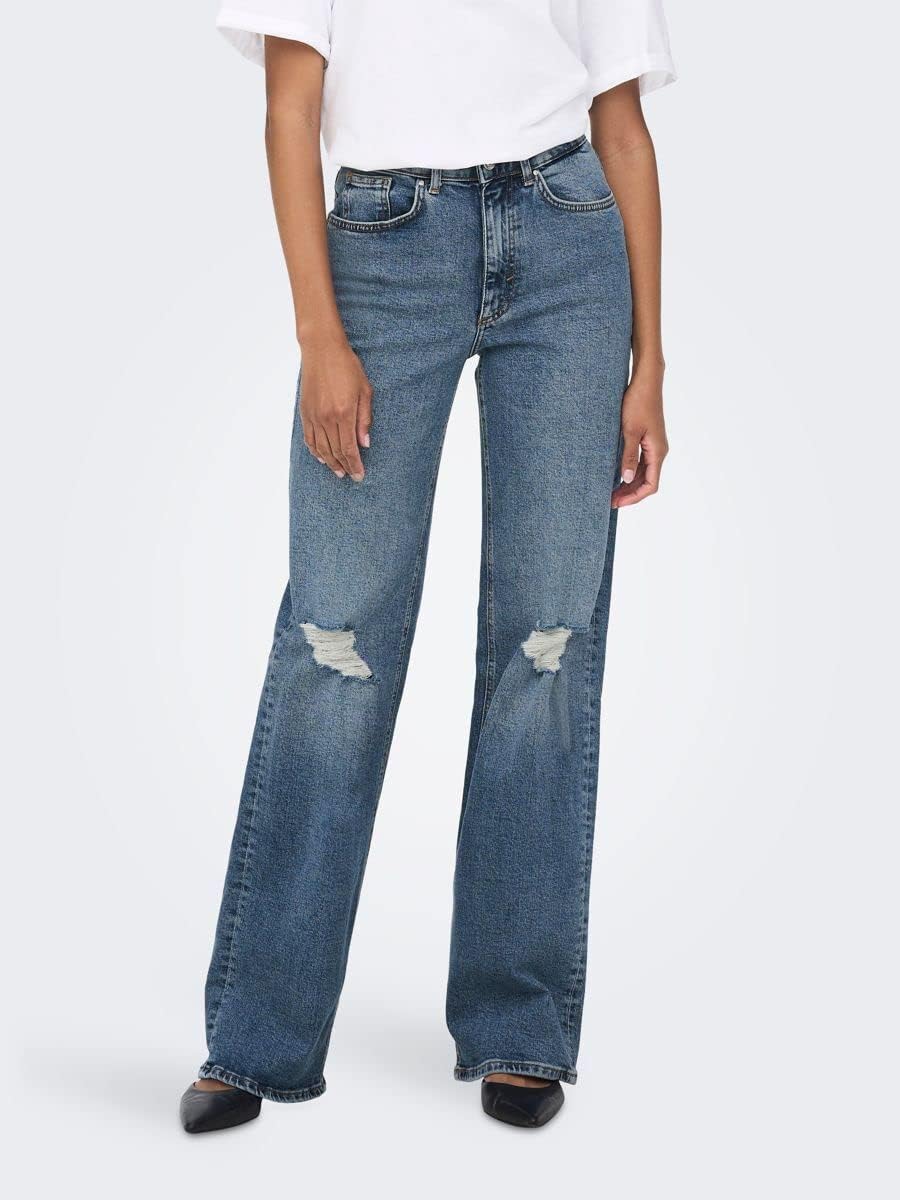 ONLY Damen Jeans 25W / 32L Dark Medium Blue Denim, 25W / 32L Dark Medium Blue Denim