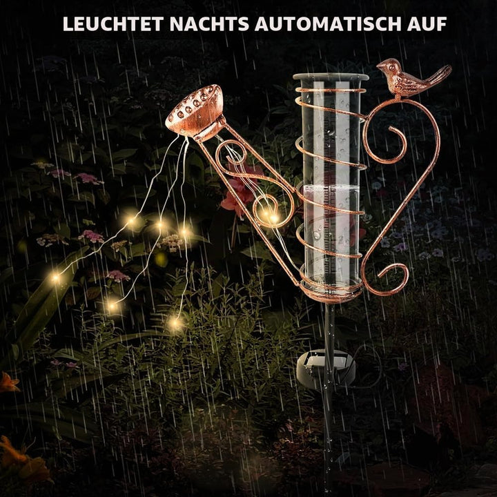 Regenmesser für Garten Frostsicher, Niederschlagsmesser mit Erdspiess und Licht, Outdoor Regenmesser