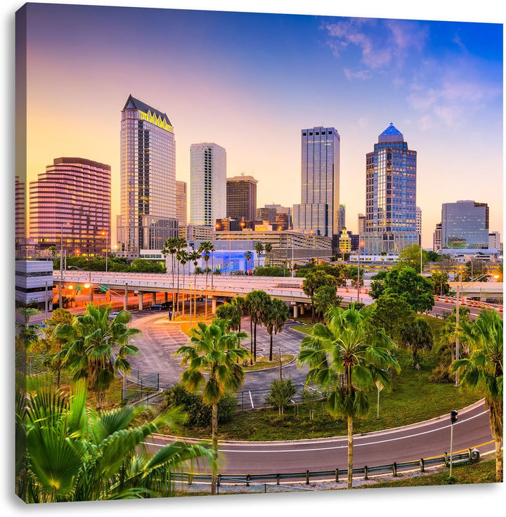 Skyline in den USA, Format: 70x70 auf Leinwand, XXL riesige Bilder fertig gerahmt mit Keilrahmen, Ku
