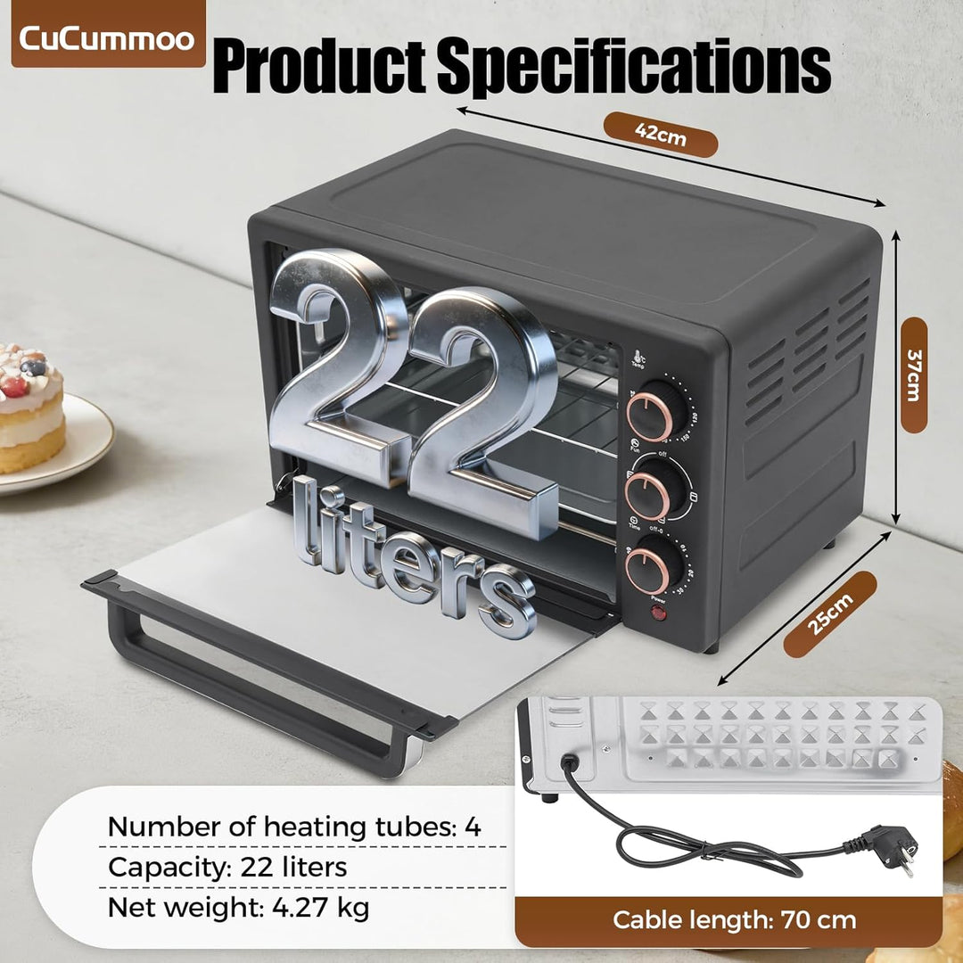 22 L Minibackofen, Mini Backofen mit Grillrost, Backblech vielseitiger Ofen mit einstellbarer Temper
