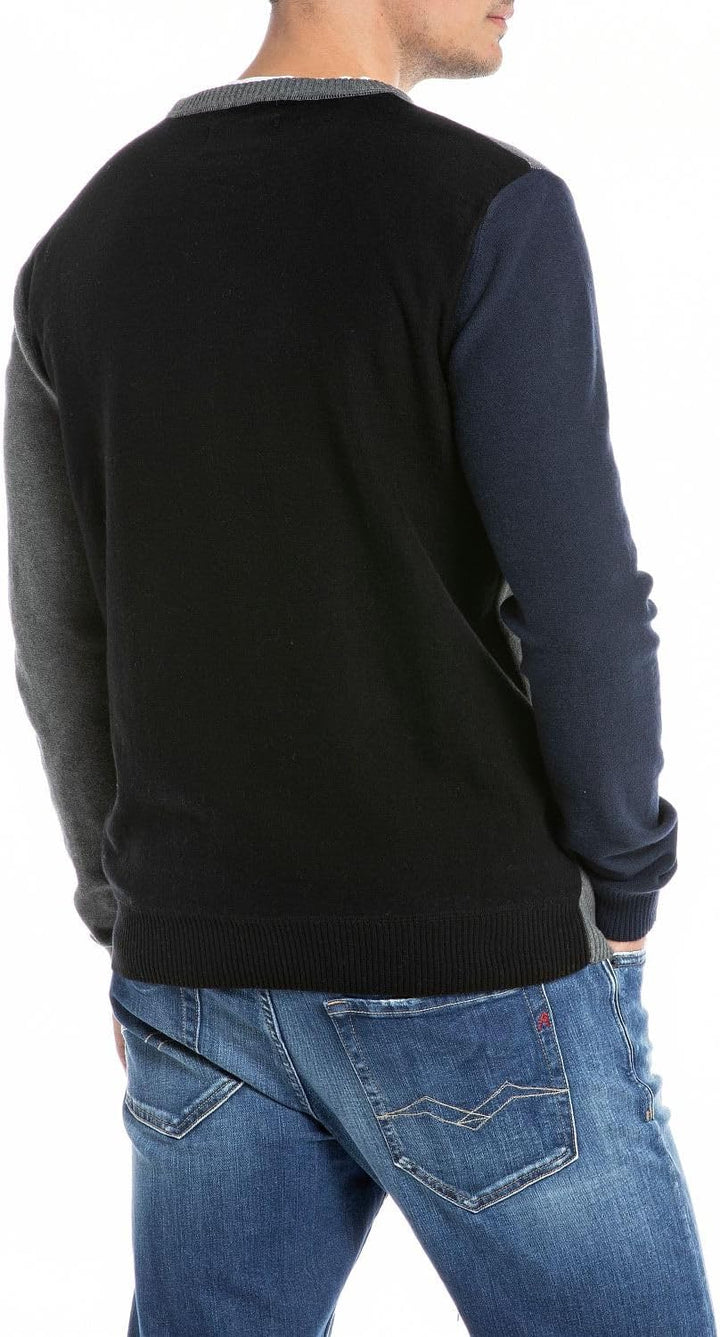 Replay Herren Pullover L 010 Jacquard Grey Mel/Black/Whithe, L 010 Jacquard Grey Mel/Black/Whithe