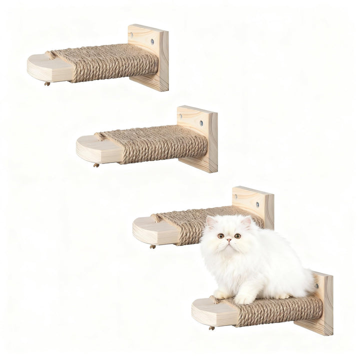 4 in 1 Kletterwand für Katzen Katzentreppe Wand, Wandliege mit Juteseil zum Kratzen, Katzentreppe Pl