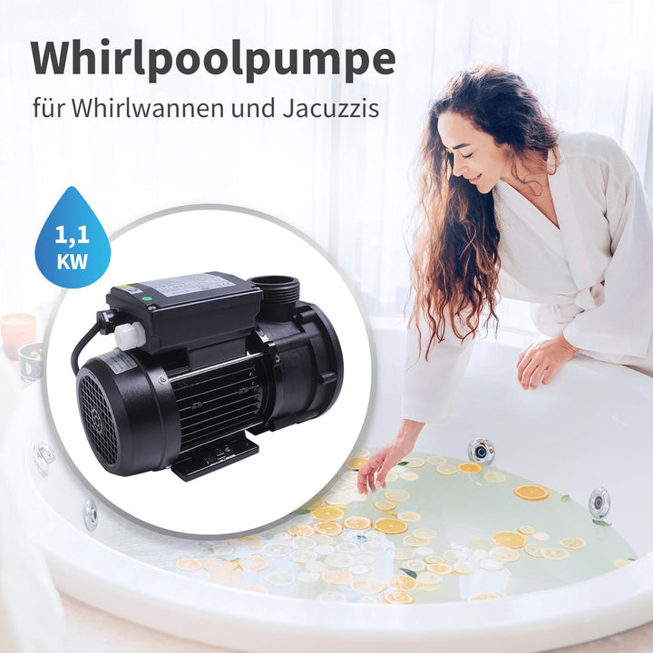 AQUADE Whіrlpоol Pumpe 1,1kW 1100W, 1,5 HS, 230V 50Hz, 27.000l/h - Poolpumpe bis 27m3, SPA-Pumpe übe