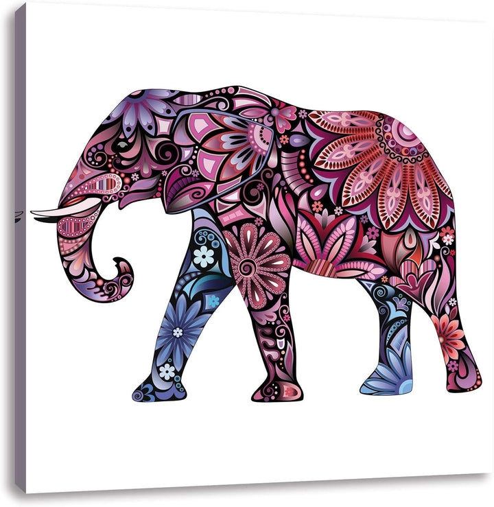 Elefant mit Ornamenten, Format: 70x70 auf Leinwand, XXL riesige Bilder fertig gerahmt mit Keilrahmen