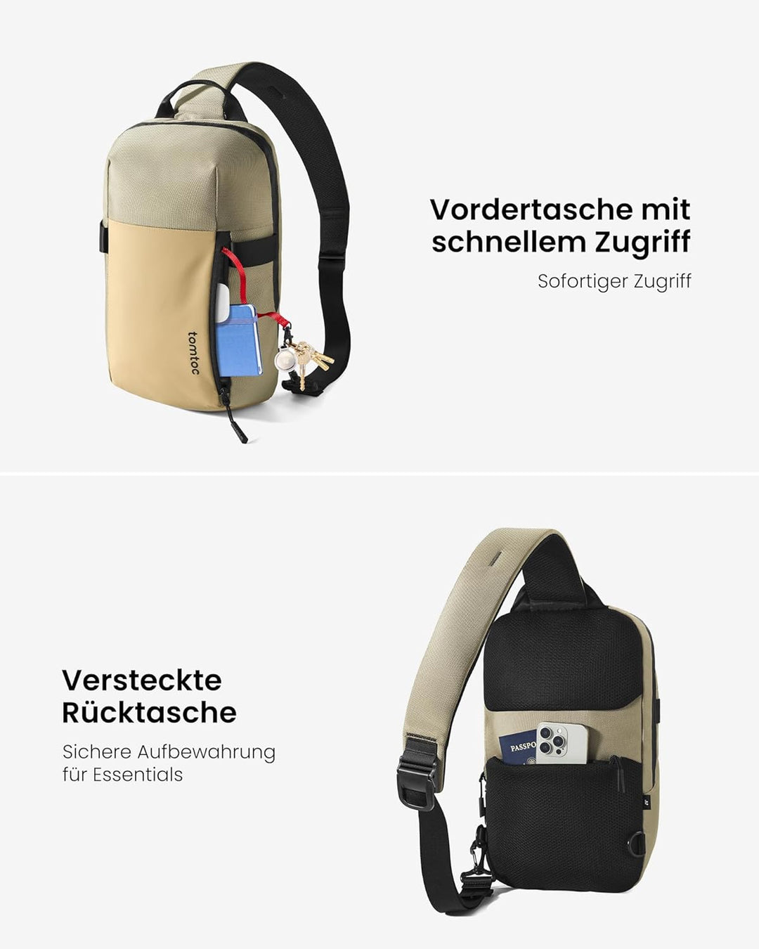 tomtoc Kompakt Sling Bag, Minimal Einzelgurt Schulterrucksack für 14-Zoll MacBook Pro, Wasserresiste