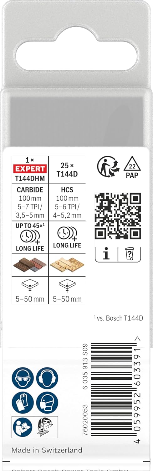 Bosch 26x T144D + EXPERT Hardwood fast T144DHM Stichsägeblatt-Set, 25 + 1 Stück (für Hartholz, Weich
