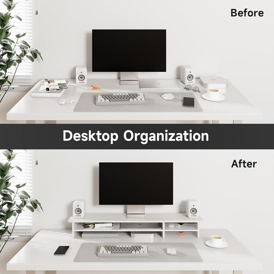Fenge Dual Monitorständer Riser mit 2 Acryl Schubladen 108cm Grosse Computer Bildschirmständer für P