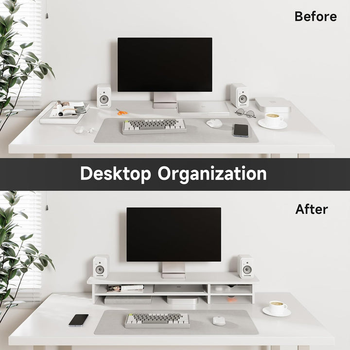 Fenge Dual Monitorständer Riser mit 2 Acryl Schubladen 108cm Grosse Computer Bildschirmständer für P